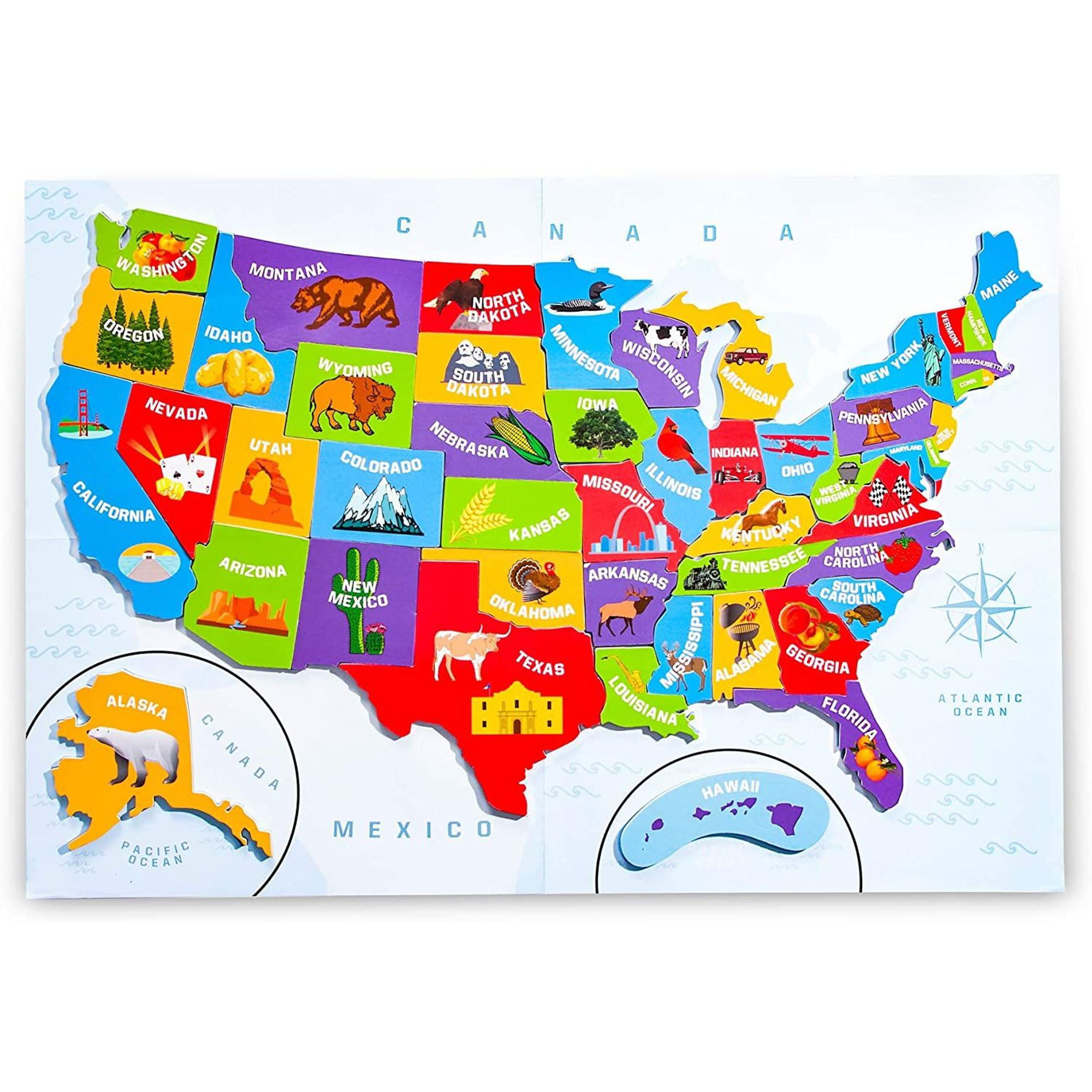 44PCS Magnetic USA Puzzle Map For Kids With Capitals And Outline Of 