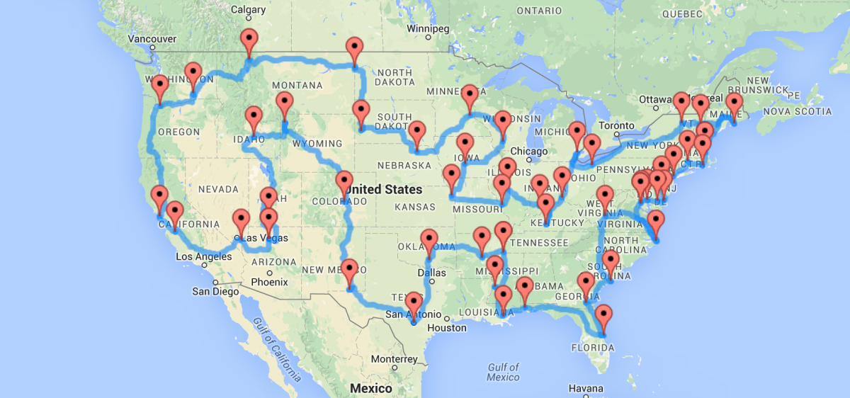 A Map Of The Optimal United States Road Trip That Hits Landmarks In All 