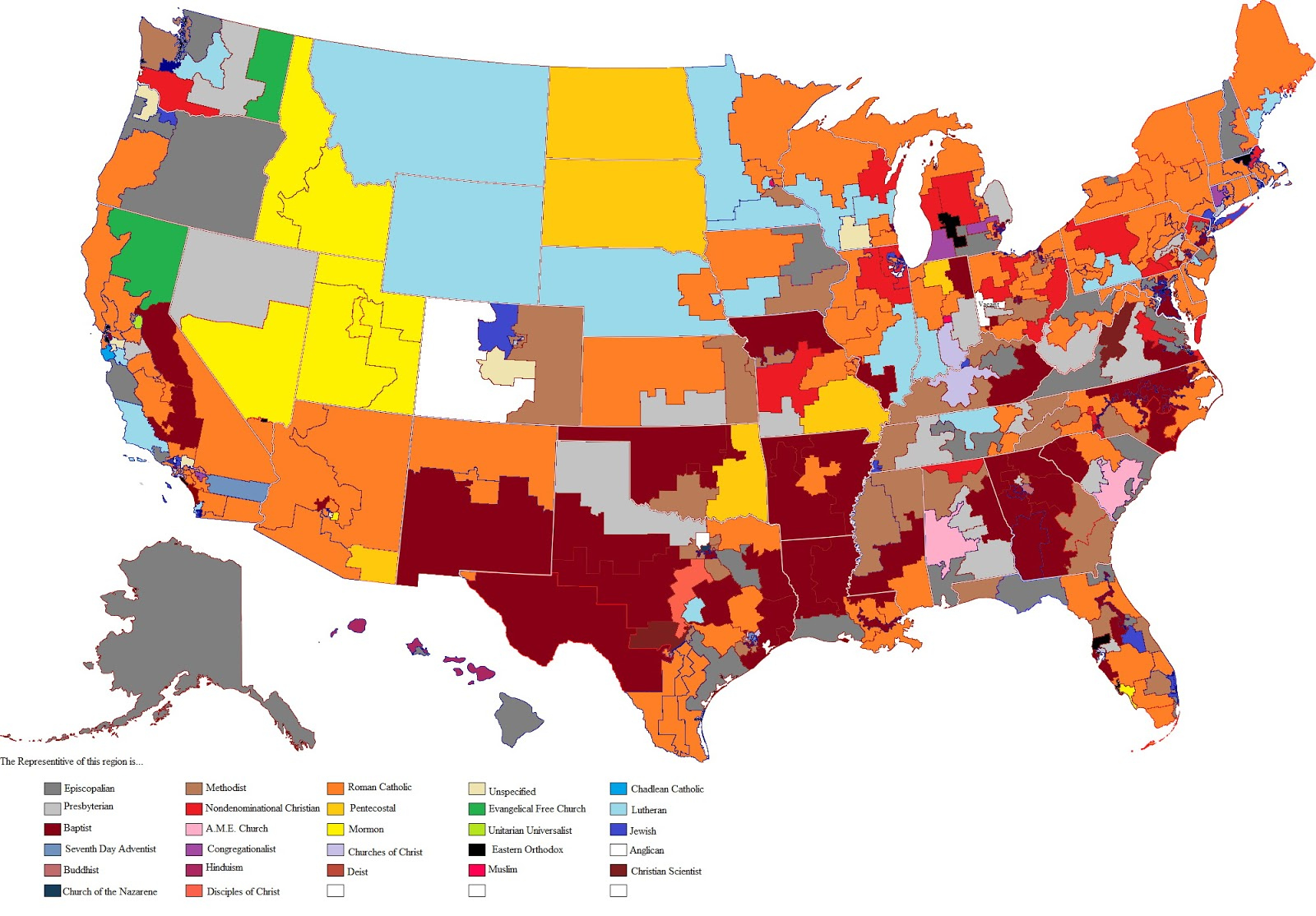 A Map Of The Religions Of The Representatives In The U S House Of 