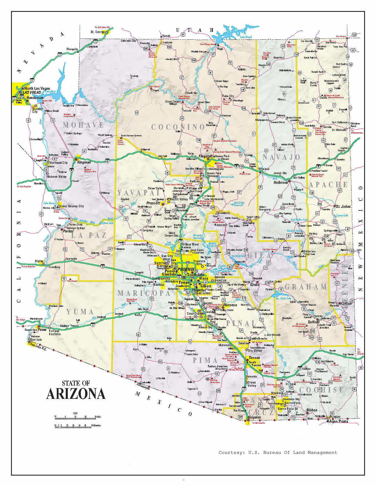 Administrative Map Of Arizona With Roads And Cities Poster 20 X 30 20 