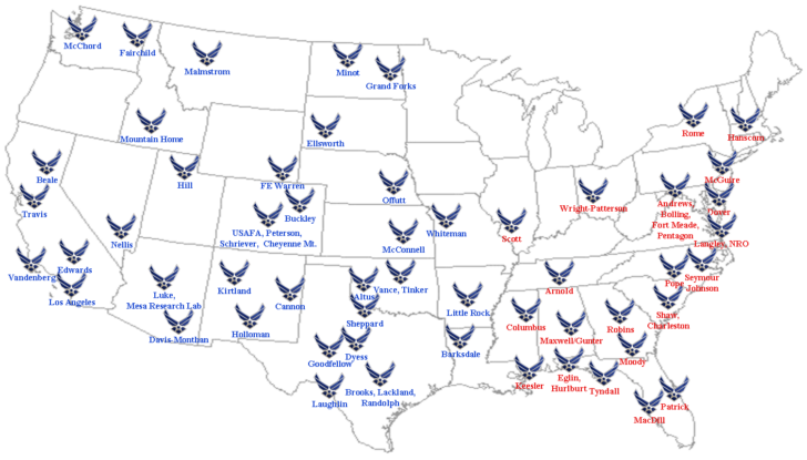 Air Force Bases In USA Map