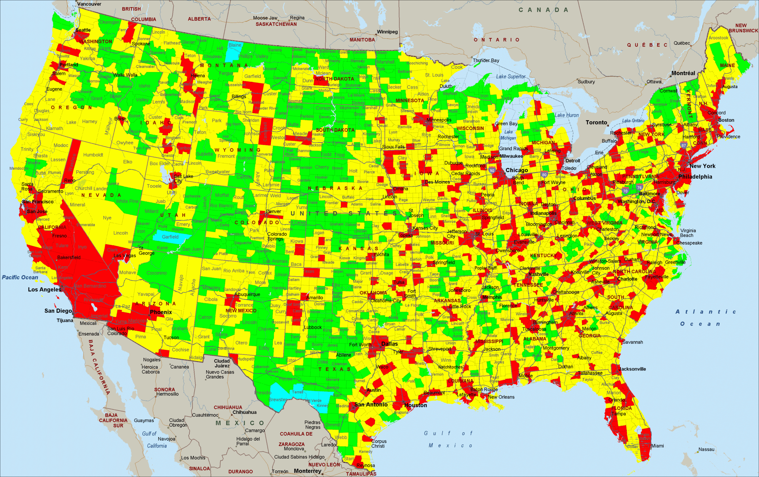 Air Quality In The Contiguous United States 3500 2198 Cancer Map 