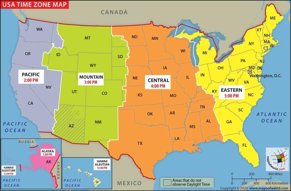 Amazon US Time Zone Map 36 W X 26 75 H Office Products