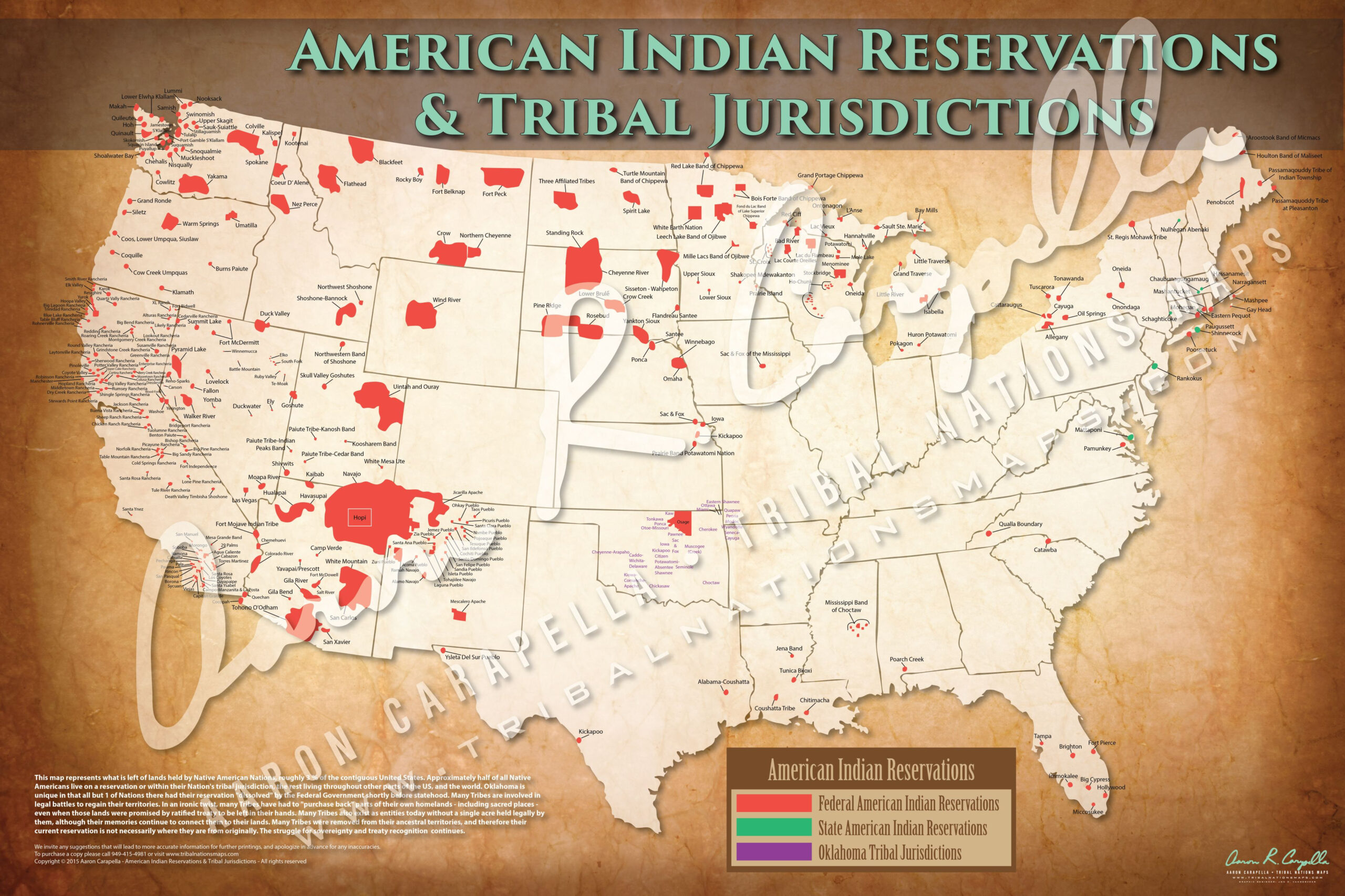American Indian Reservations Map W Reservation Names 24 x36 
