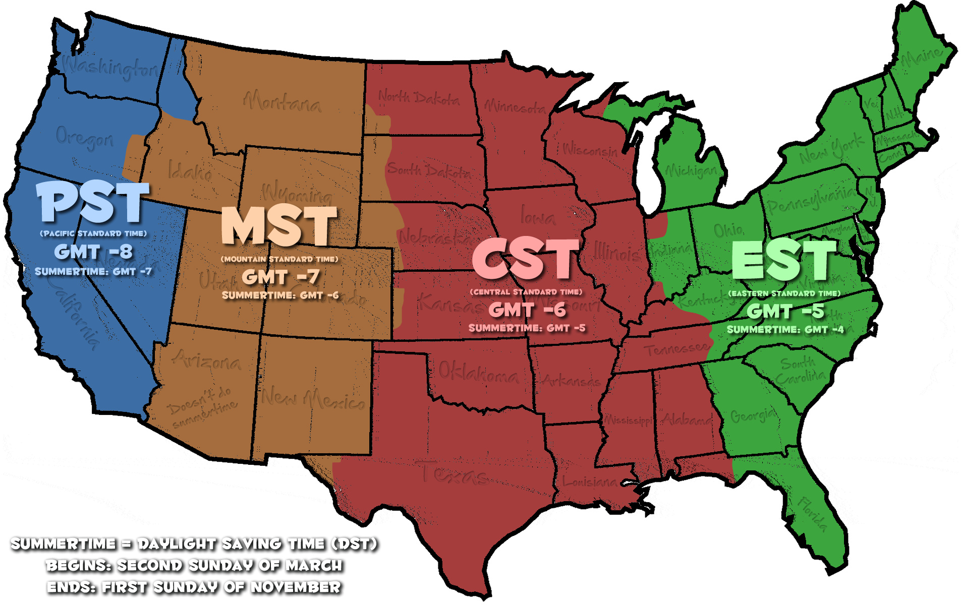 American Time Zones Time Zone Map Kids Calendar The Unit