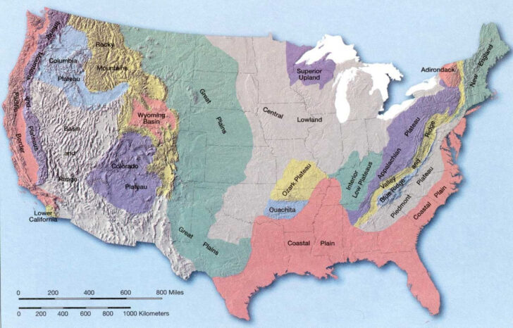 USA Map With Landforms