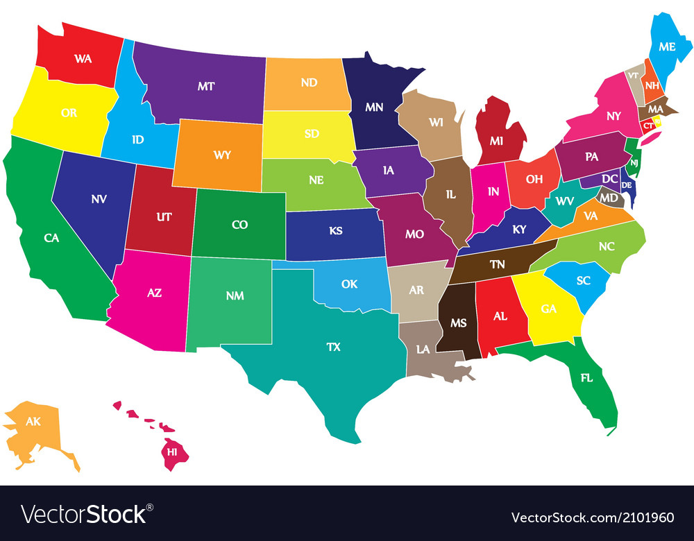 Color Usa Map Royalty Free Vector Image VectorStock