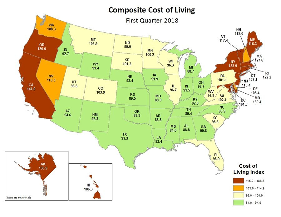 Cost Of Living Map Cost Of Living U s States Cost