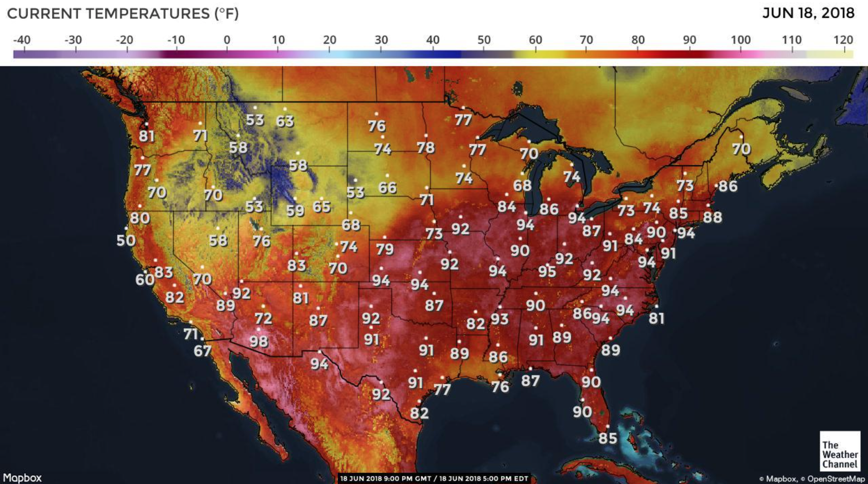 Current Temperature Map Of The U S 1710x954 MapPorn