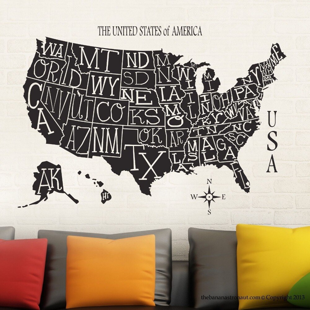 DCTAL US Map Sticker USA Decal Muurstickers Posters Vinyl Wall Decals 