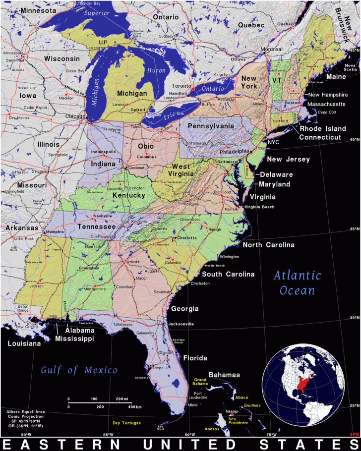 USA Eastern States Map