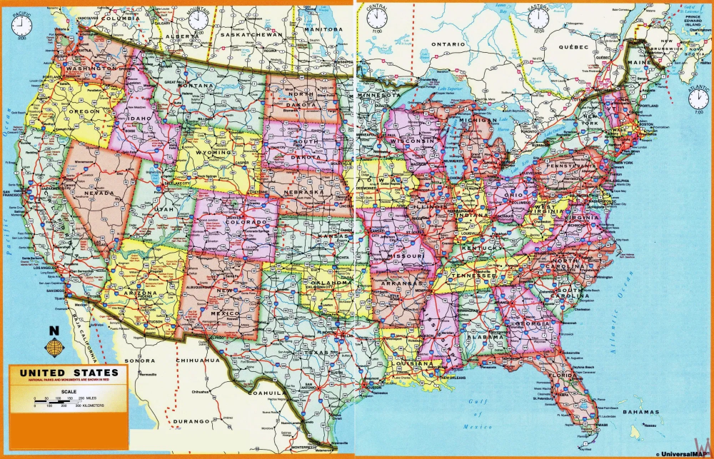 Economic US High Resolution Political Time Zone Map WhatsAnswer In 