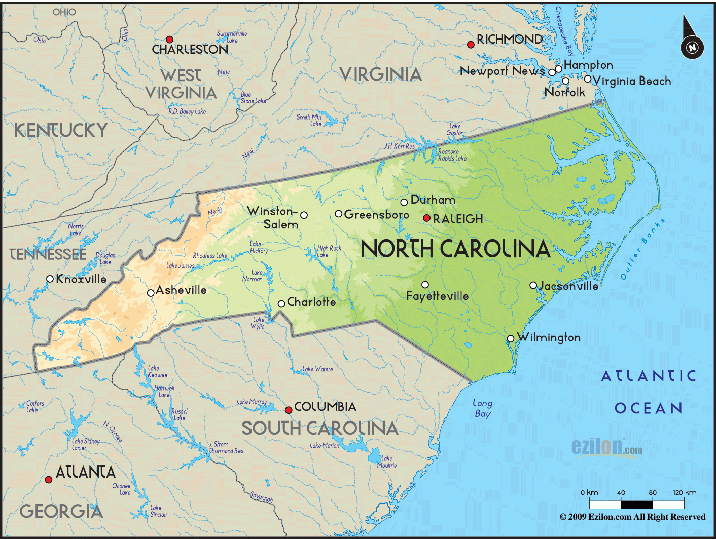 Geographical Map Of North Carolina And North Carolina Geographical Maps