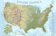 GeoJango United States Wall Map Poster Lite Terrain 36x24 Inches