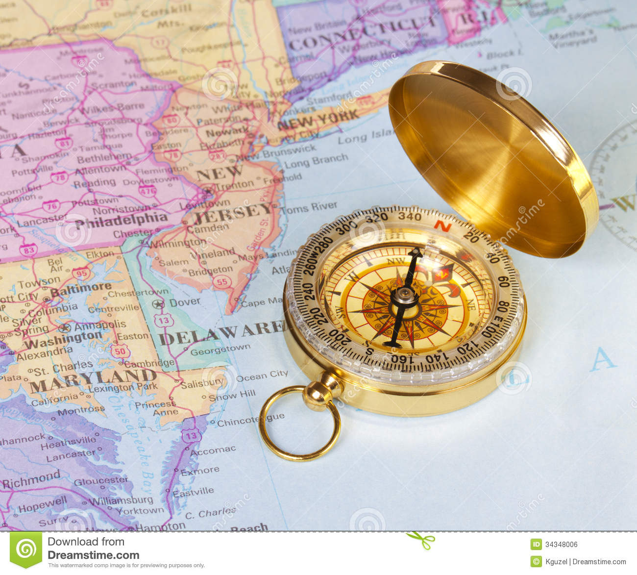 Gold Compass On Map Of United States Royalty Free Stock Image Image 