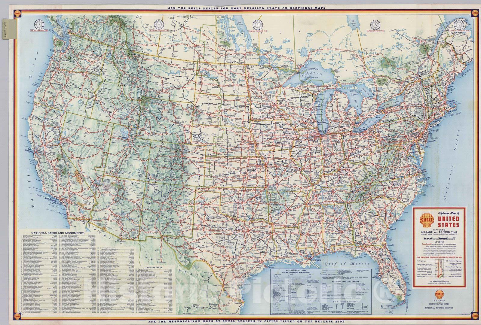 Historic Map National Atlas 1956 Shell Highway Map Of United States 