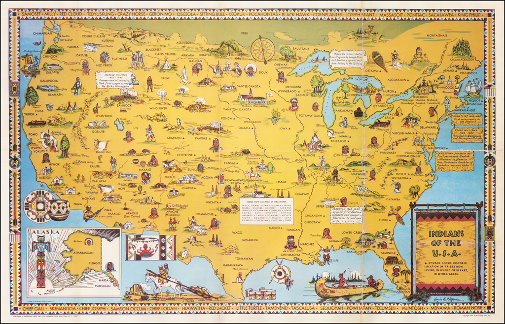 Indians Of The U S A A Symbol Showing Historic Locations Of Tribes Now 