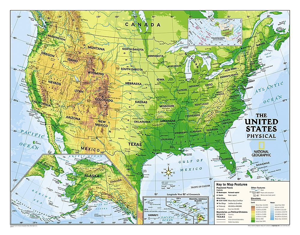 Kids Physical USA Education Grades 4 12 Map Laminated National 