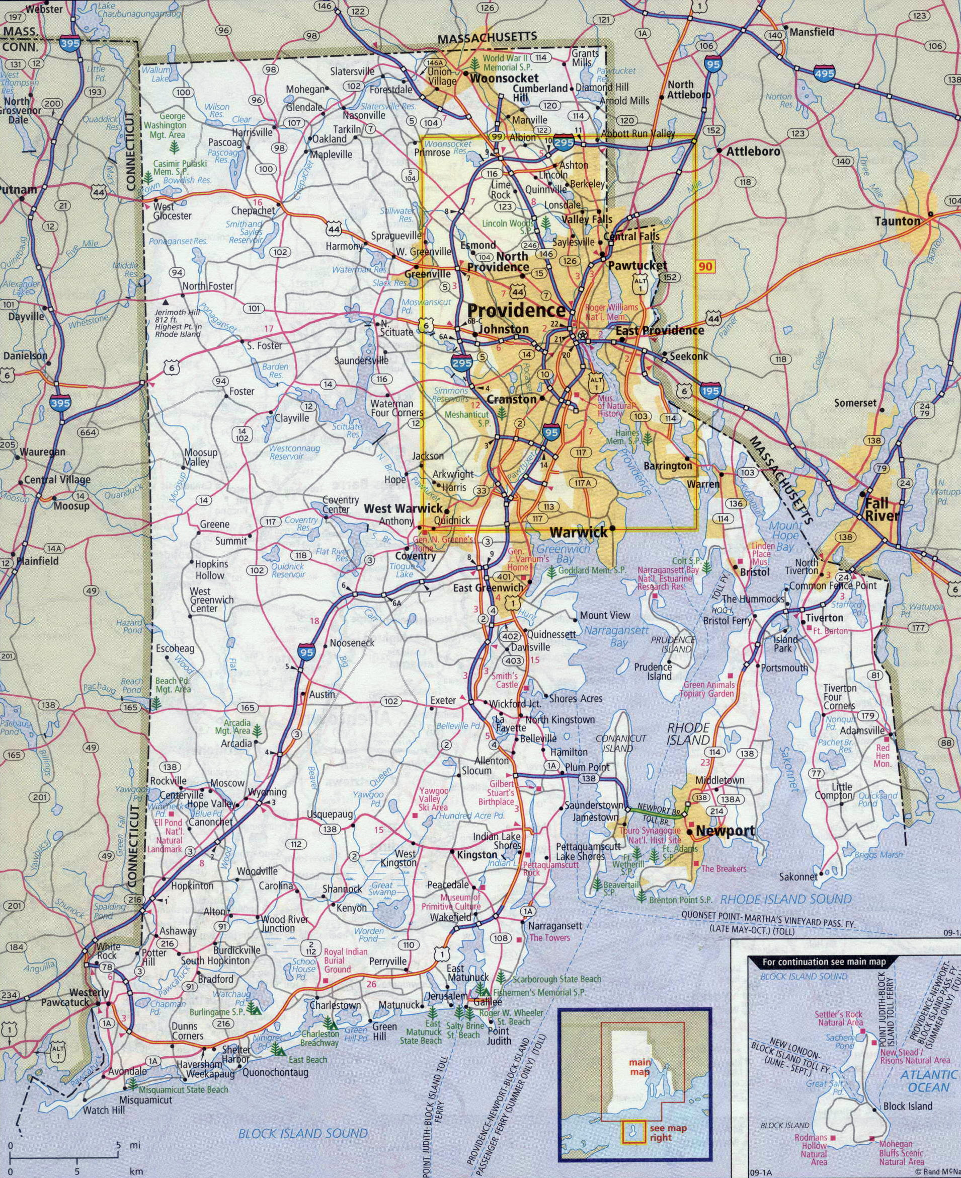 Laminated Map Large Detailed Roads And Highways Map Of Rhode Island 