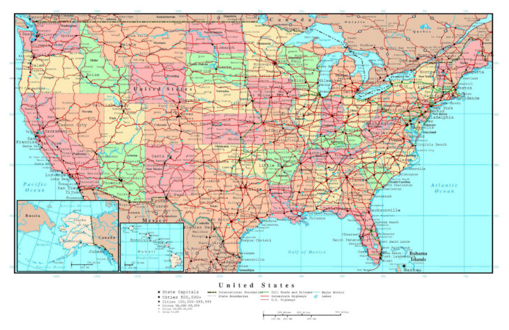 Large Map Of USA With States And Cities