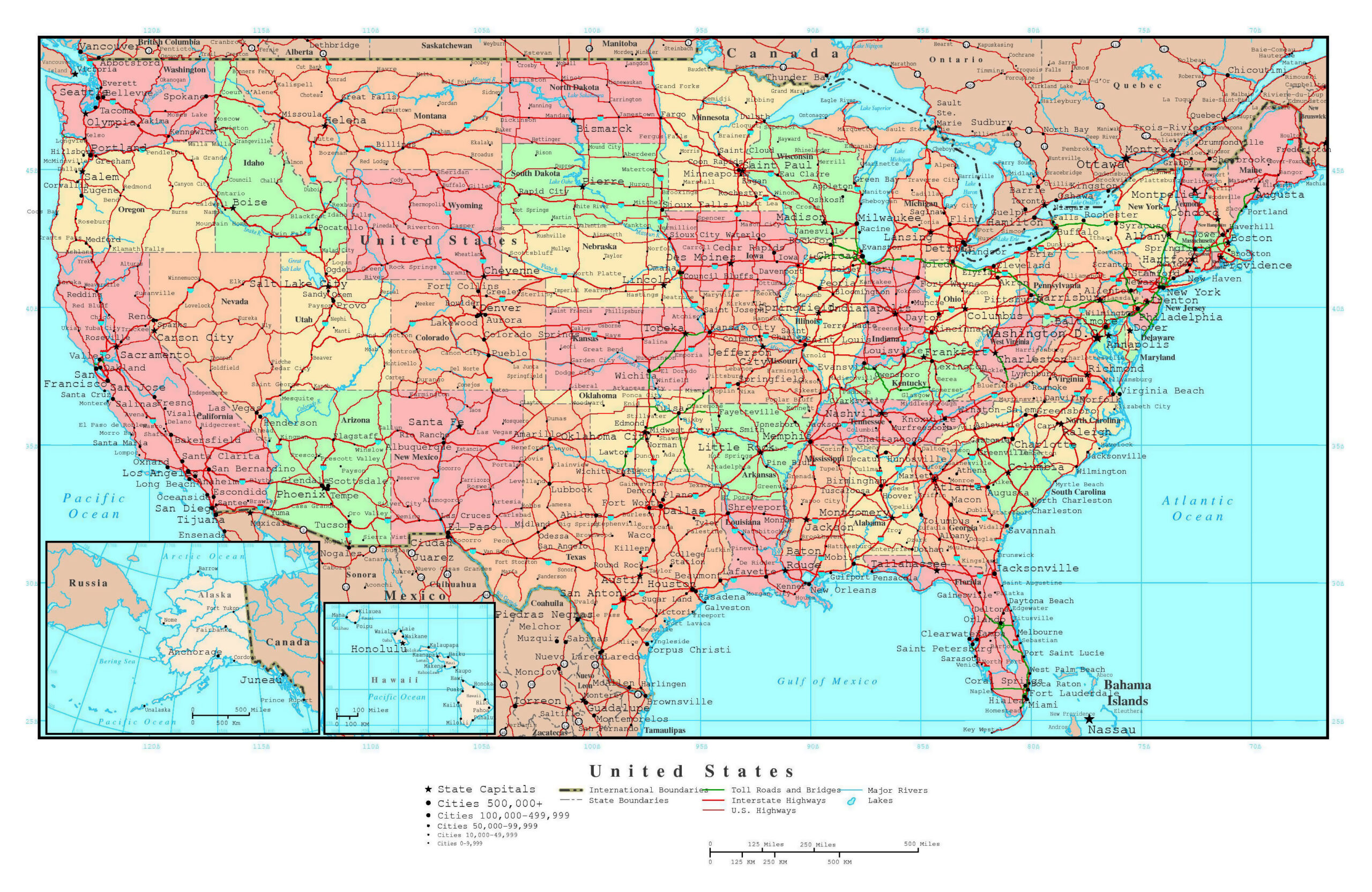 Large Detailed Political And Administrative Map Of The USA With 