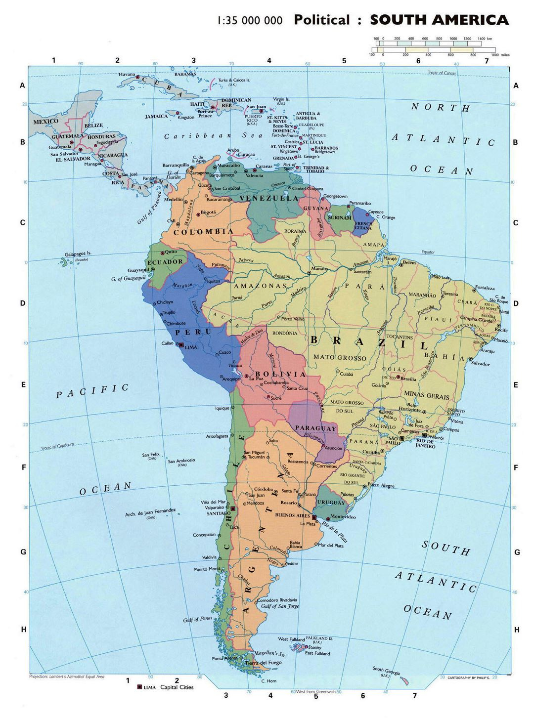 Large Detailed Political Map Of South America South America 