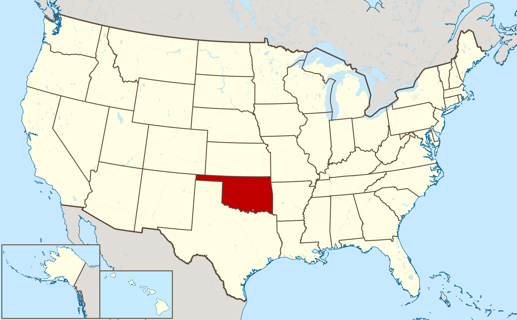 Large Location Map Of Oklahoma State Oklahoma State Large Location Map 