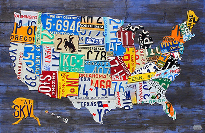 License Plate Map Of The USA Metal PRINT Etsy