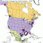 Map 10 North American Water Ports Top 20 By Tonnage For Each Country