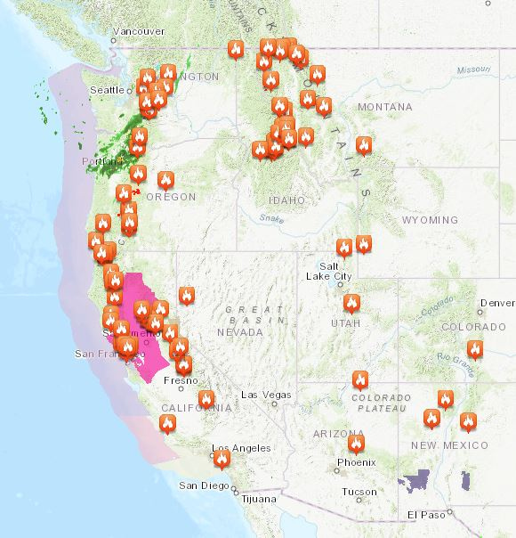 Map Of Fires In Western USA
