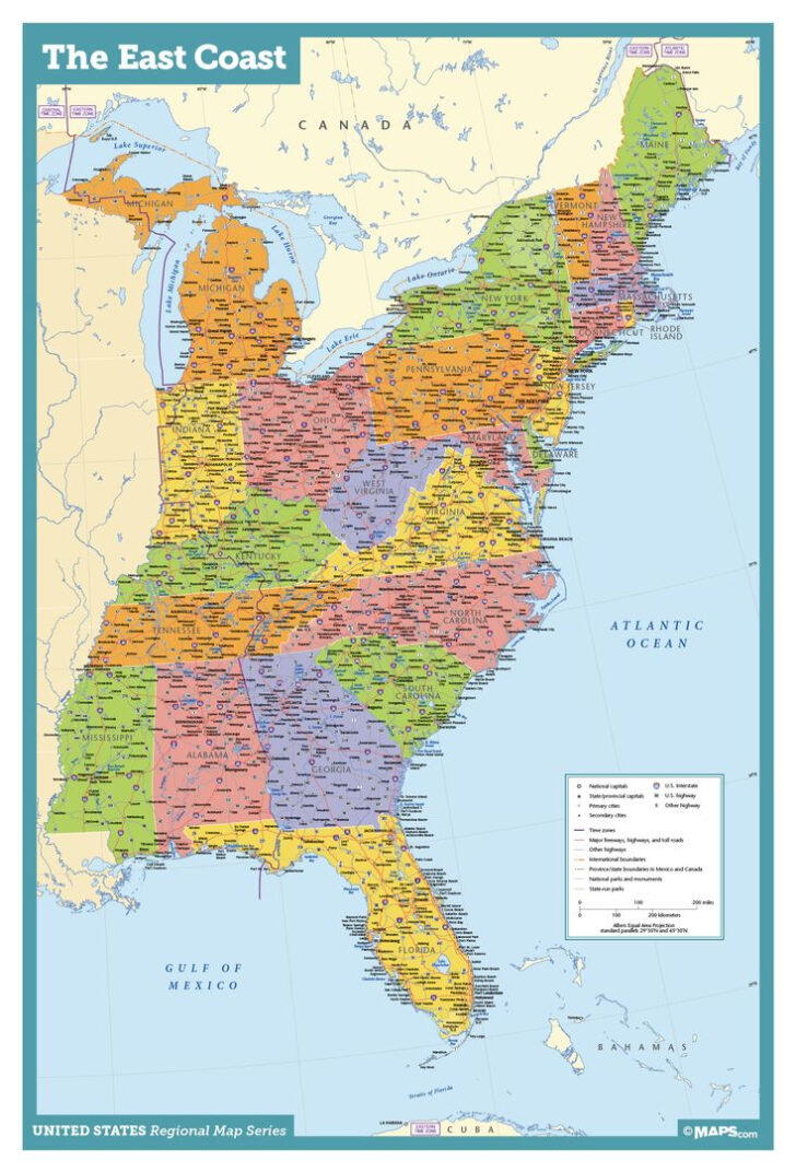 Map Of East Coast USA States With Cities Map United States Printable