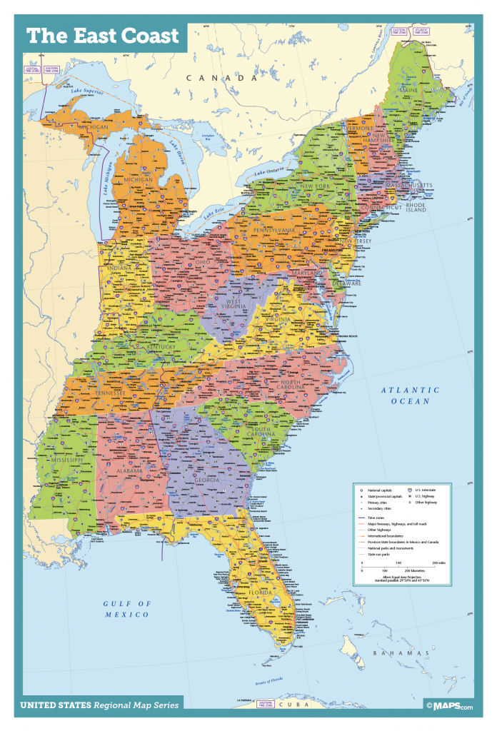 States On The East Coast Of USA Map