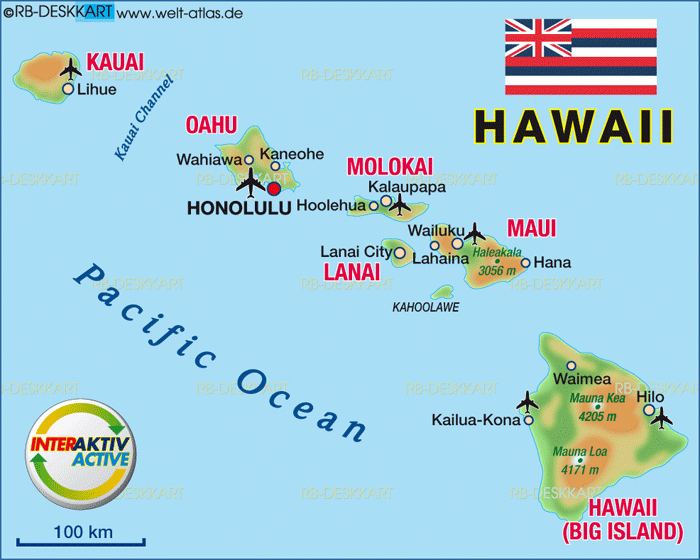 Map Of Hawaiian Islands State Section In United States Welt Atlas de