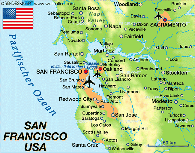 Map Of San Francisco Region In United States USA Welt Atlas de