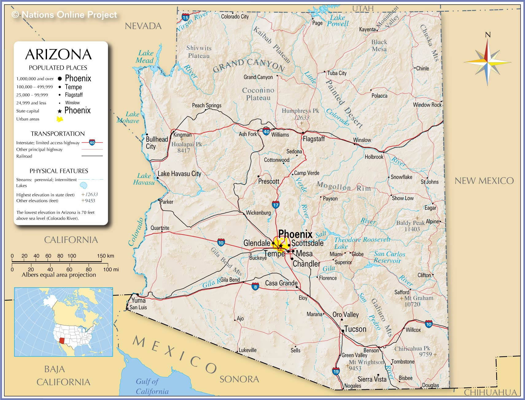 Map Of The State Of Arizona USA Nations Online Project