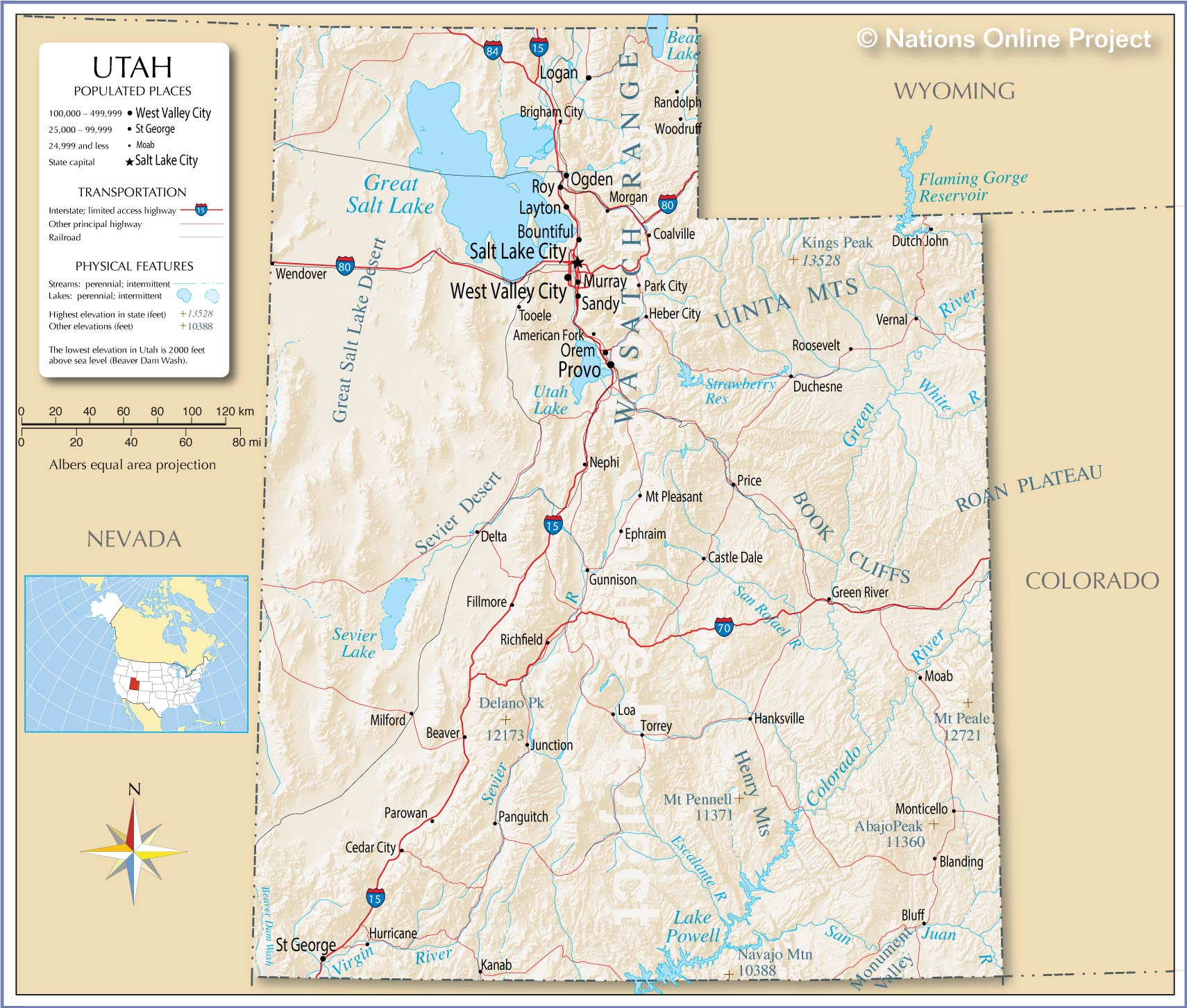 Map Of The State Of Utah USA Nations Online Project