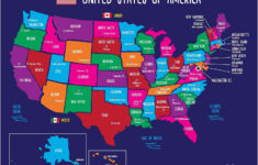 Map Of The United States Of America And Capitals Poster 17 X 22