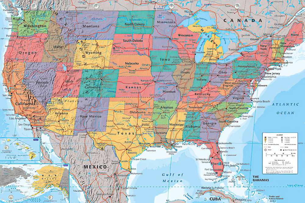 Map Of The United States Of America Poster Print Usa Map Size 