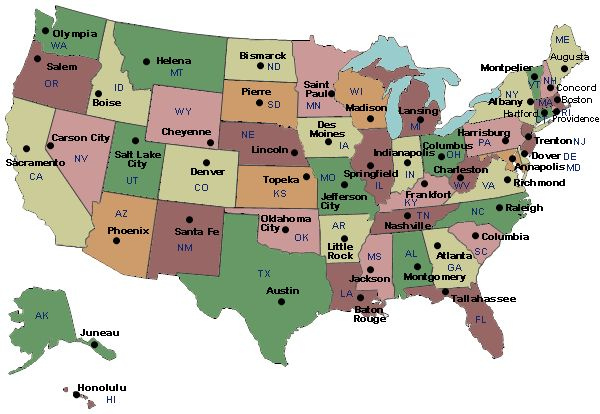 Map Of U S A With State Capitals Labeled Geography Quiz State 