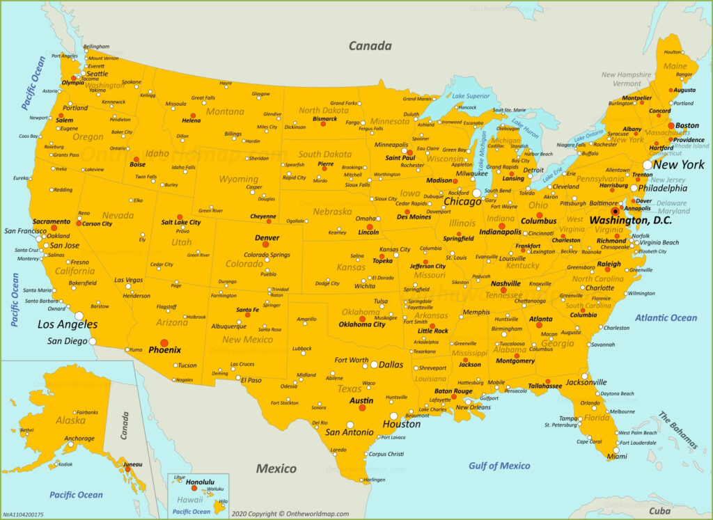 Map Of U S With Cities Printable Map Of Usa 5429