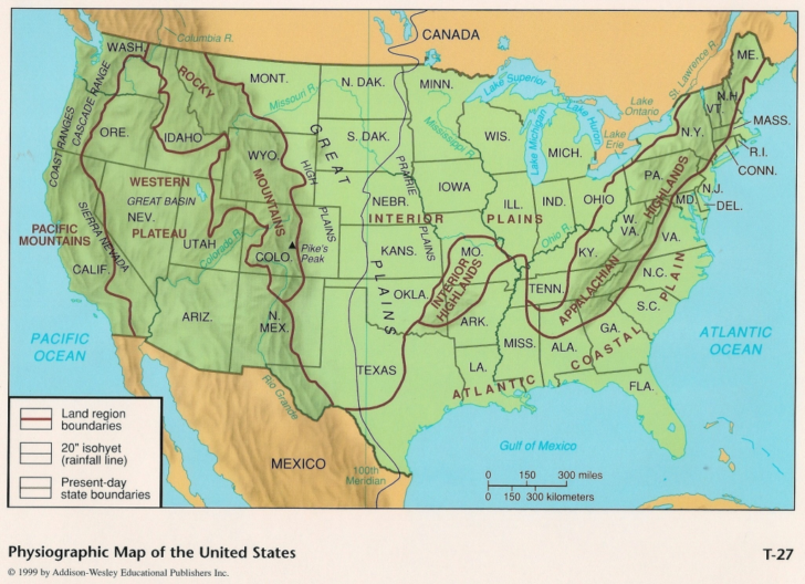 USA Map With Rivers And Mountains