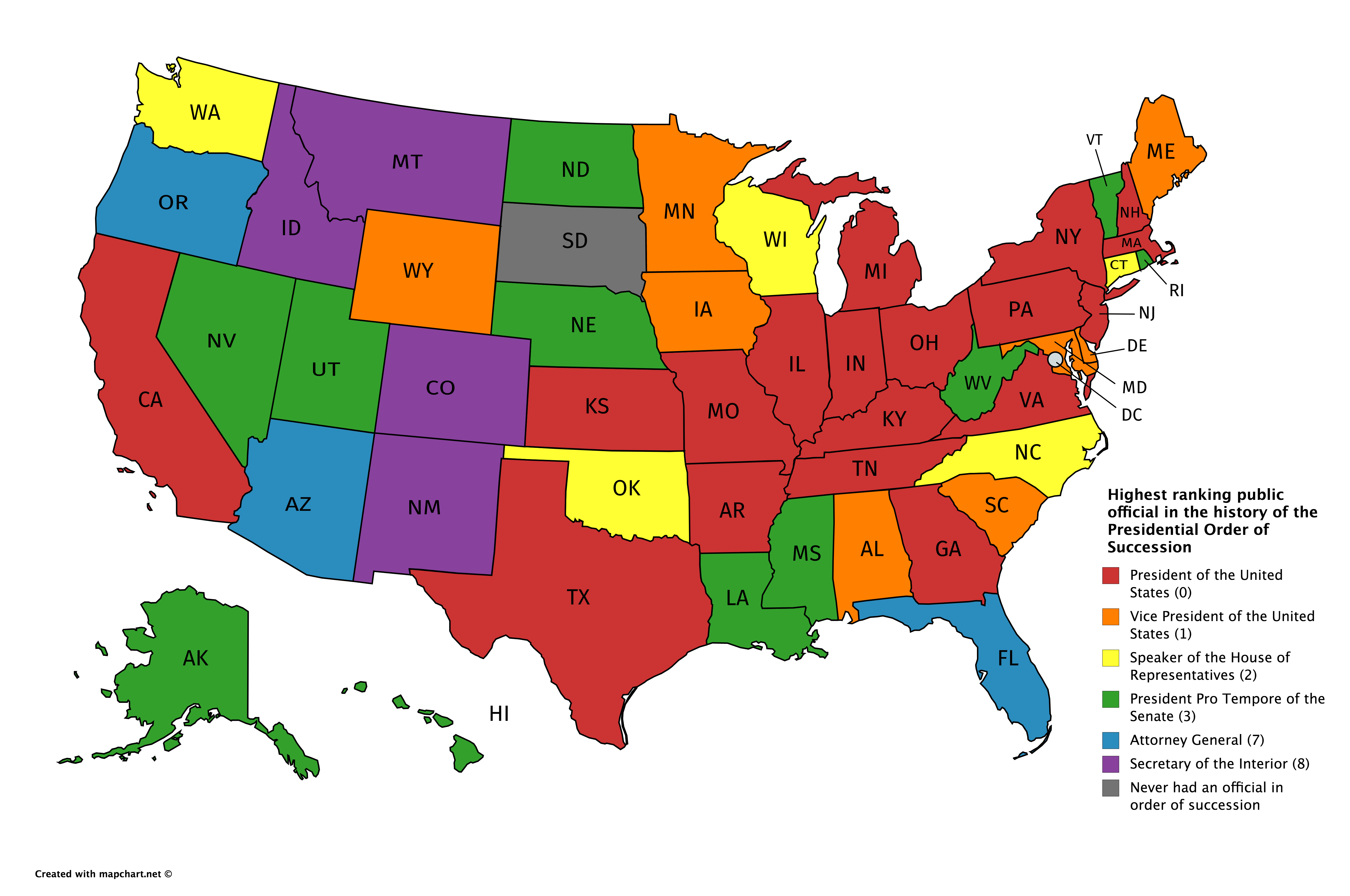 Map Of US States Showing The Highest Ranking Public Official In The 