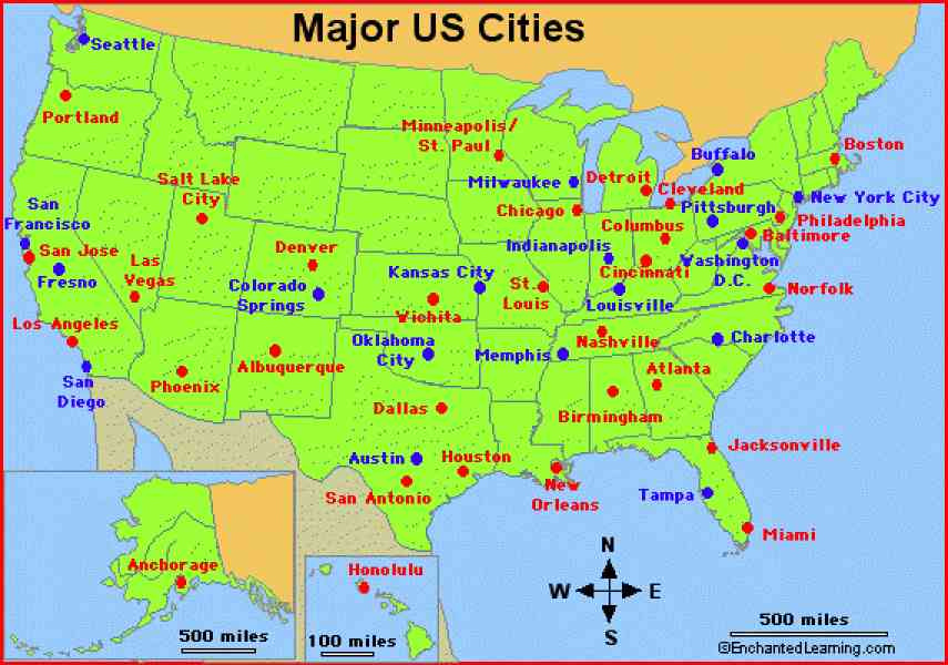 Map United States Major Cities Holiday Map Q HolidayMapQ