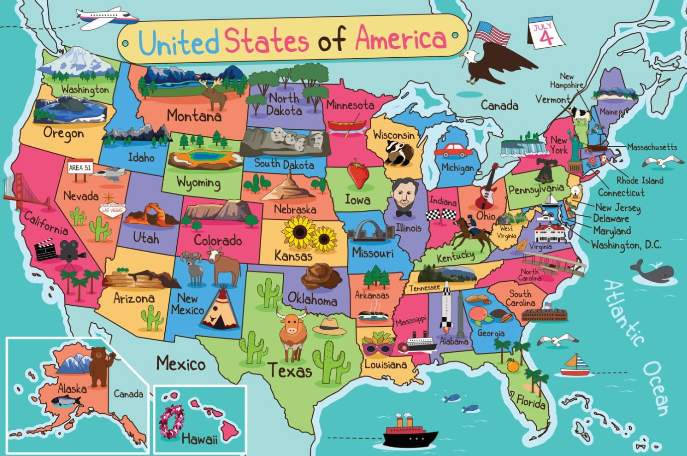 Map United States Of America US USA World School Daycare Classroom Kids 
