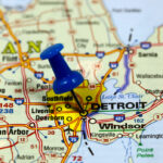 Map With Pin Point Of Detroit In Usa New York Traffic Ticket Lawyers