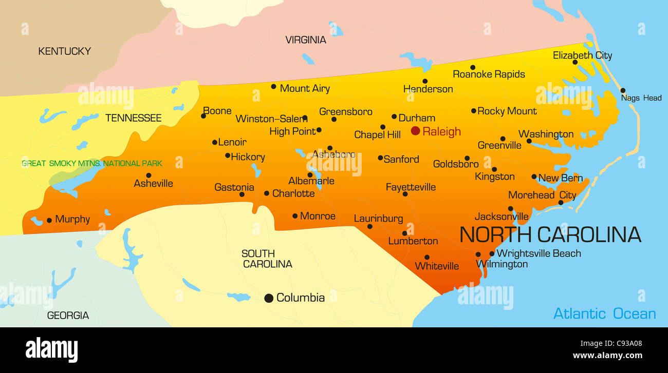 Mapa De Color Vectorial Del Estado De Carolina Del Norte Ee Uu 
