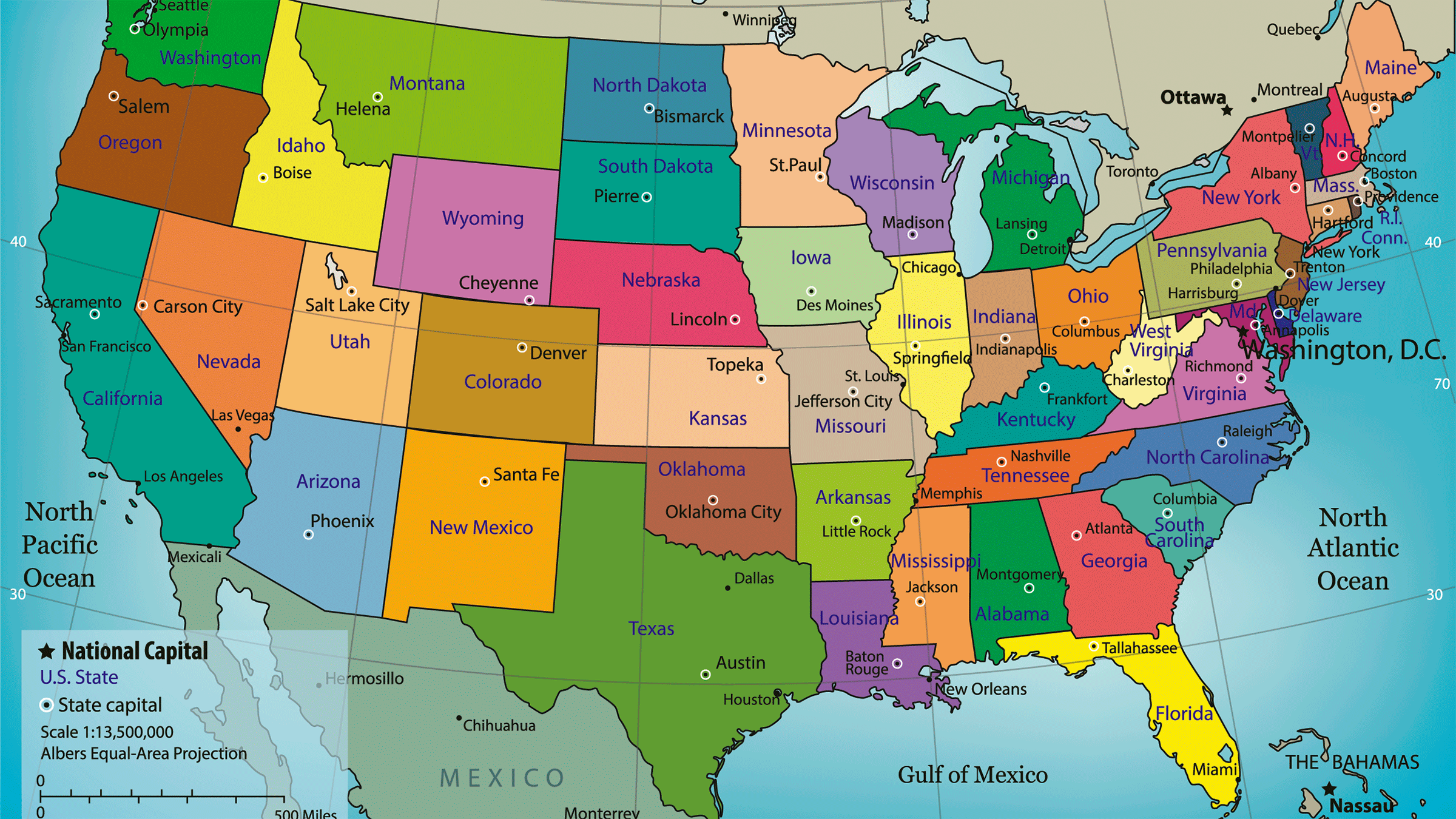 Mapa De Estados Unidos Con Nombres Capitales Estados Para Colorear 
