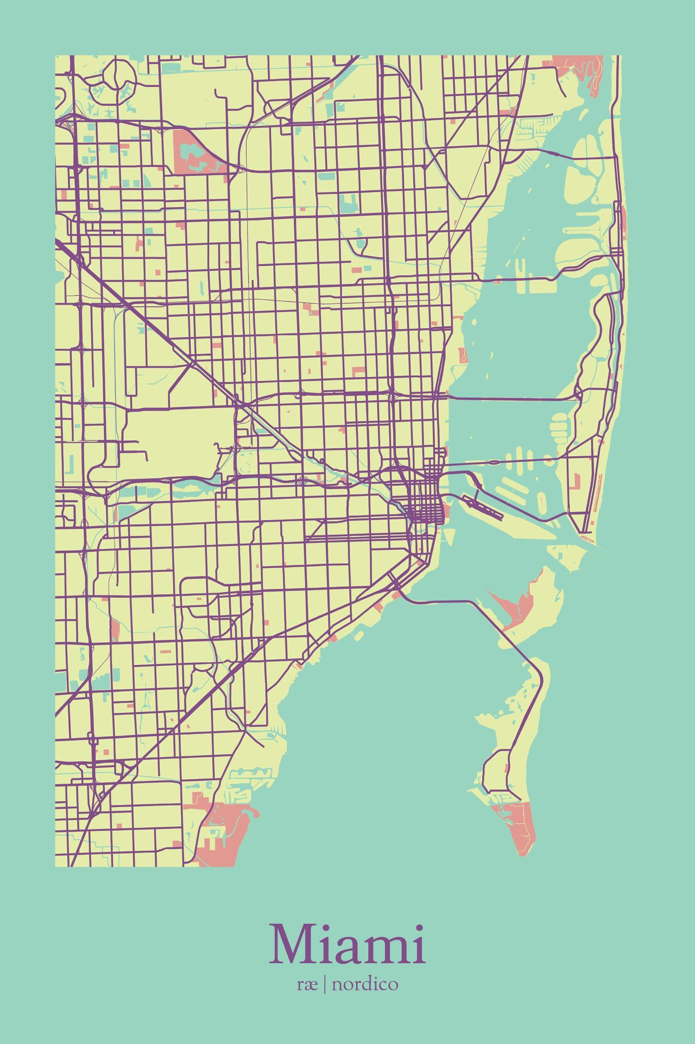 Miami USA Map Print Map Print City Map Art Cartography Map