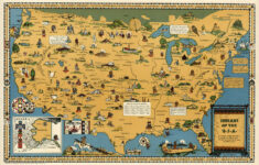Mid Century Pictorial Map Indians Of The USA Native American Tribes