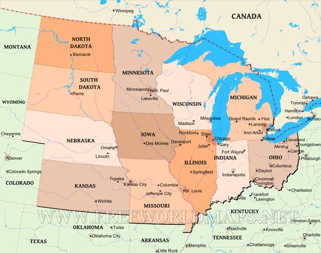 Map Of The Midwest USA